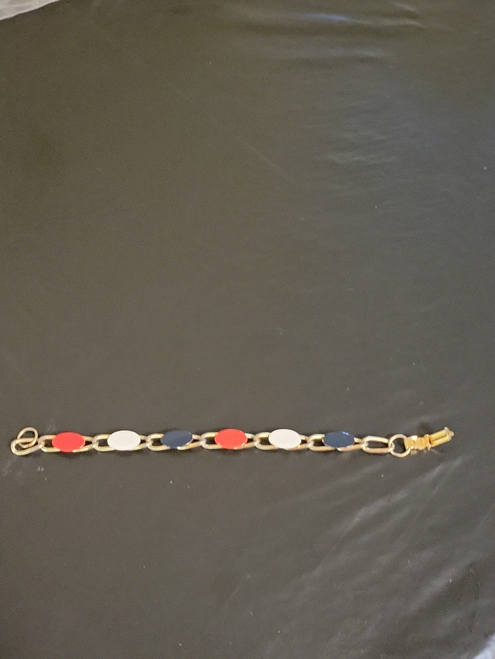 Gold Link Bracelet with Red, White & Blue Enamel Accents